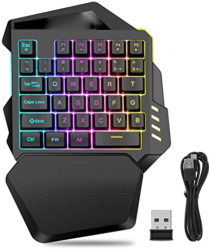 Luocute Teclado para Juegos con una Sola Mano, sin Cables, 35 Teclas, 2,4 GHz, Retroiluminado RGB, Mini Teclado para Juegos, Batería Recargable de 2000 MAh para Juegos de PC, Teclado