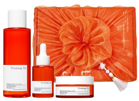 Pyunkang Yul Brightening - Set regalo per la cura della pelle, per una pelle impeccabile e radiosa con idratazione intensa, vitamina C ed estratto di perle, cura della pelle coreana (set da 3 pezzi)