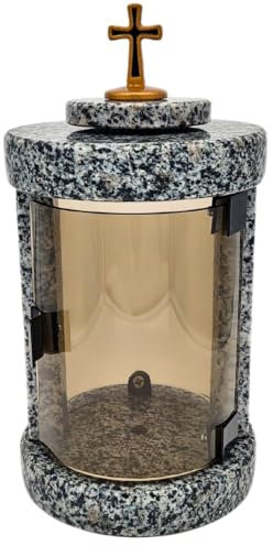 Lanterne funéraire cimetière résistante aux intempéries – Lampe funéraire faite à la main en granit (6 kg), 30 x 16 x 16 cm, pour bougies jusqu'à Ø 8 cm et 16 cm. Noir, gris, rouge. Avec ou sans page