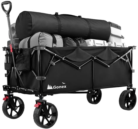 Gonex 48''L Collapsible Foldable Heavy Duty Oversized Wagon with 440lbs Weight Capacity, 300L Folding Large Utility Garden Grocery Shopping Cart with 8 H All-Terrain Wheels & 2 Drink Holders - Black