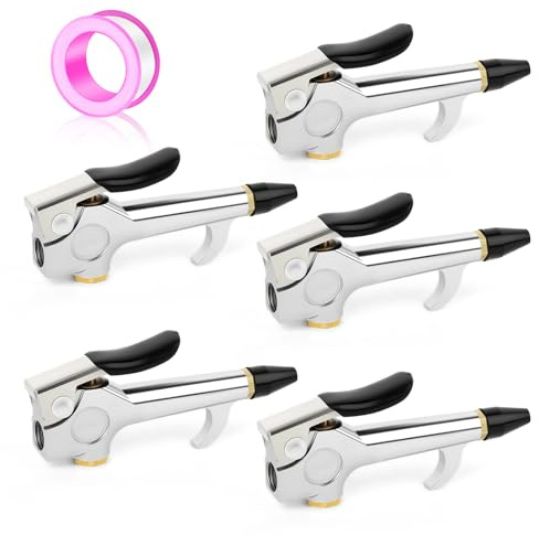 MEANLIN MEASURE 5 PCS Pistola de soplado tipo palanca con boquilla de seguridad con punta de goma 1/4 Heavy Duty para compresor de aire Hogar Garaje Tienda Industrial