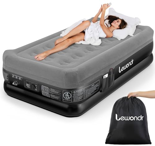Lewondr Colchón Hinchable Individual con Bomba Integrada, 191x99x46CM Colchón Hinchable Confort, Colchoneta Hinchable Automática Rápida 2Min para Camping Casa Invitados Viaje Hotel(250kg Máx), Gris