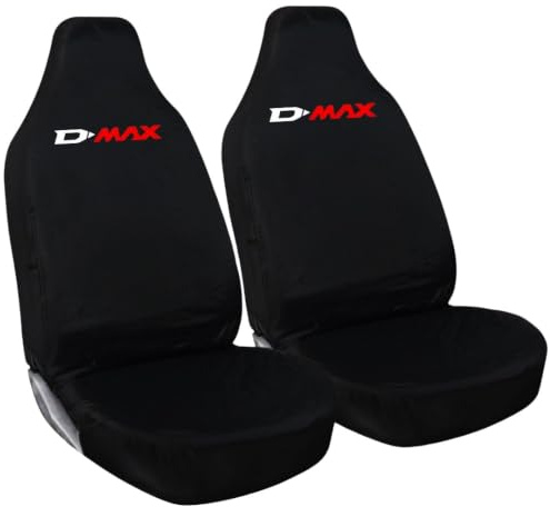 Tee AutoCare For Isuzu D-MAX - Heavy Duty and Water Proof Durable Nylon Driver Passenger with D MAX Logo Front SUV Seat Cover Protectors - 2 x Fronts (Red Logo)