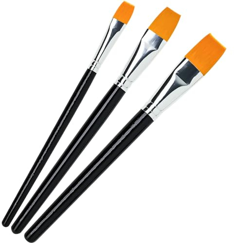 Pinceles Planos para Pintura Acrilica/Acuarela/Oleo/Gouache Profesional 3PCS, Lokaloka Pincel Nylon Sintetica al Acrilico Tempera Set Artist con Mango de Madera
