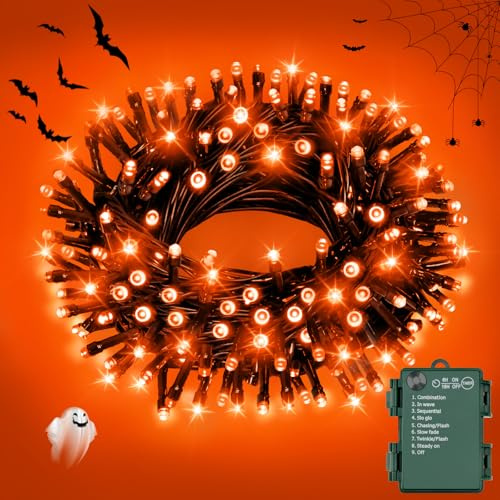 FFZZKJ Halloween Lichterkette Batterie mit Timer 8 Modi Wasserdicht Lichterkette Außen Innen für Halloween Deko Outdoor 30LED 3M, Orange