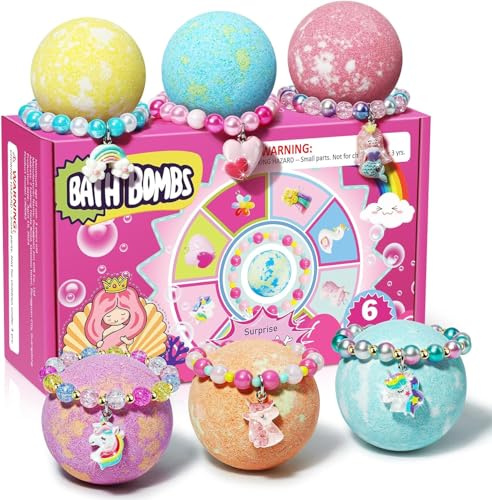 Bombas de Baño Niños, Unicornio Bath Bombs Kids, Bombas de Baño con Pulseras Sorpresa en el Interior, Bombas de Baño para regalos de Pascua, regalo de Cumpleaños para niñas 4, 5, 6, 7, 8 años