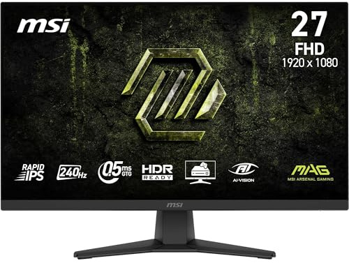MSI MAG 272F X24 27-Inch Gaming Monitor, 1920x1080, FHD Rapid IPS, 240Hz, 0.5ms, HDR ready, AMD FreeSync Premium, Eye care, AI vision, HDMI 2.0b, DP 1.2a, Frame-less, Vesa Mount, Black