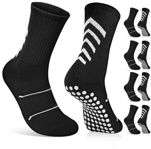 Kotashion 4 Pairs Grip Socks for Men Football Grip Socks Non Slip Mens Socks Breathable Cushioned Tennis Trainer Athletic Cotton Socks for Soccer Yoga Running Cycling Hiking UK 9-12,With Grip Dots