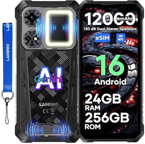 LAGENIO Rhino 1 Pro Telefono Indistruttibile 2026 Andriod 16-24GB+256GB/1TB Rugged Smartphone 12000mAh/33W, 130 dB di Altoparlanti Dual-Stereo con Luce da Campo, 64MP, 120Hz 6.9, 4G/OTG/eSIM/NFC
