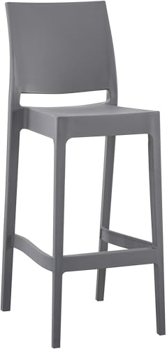 CLP Taburete Alto Exterior apilable Flamur, Taburete de jardín de plástico Resistente a la Intemperie y a los Rayos UV, soporta hasta 150 kg, Color:Gris Oscuro
