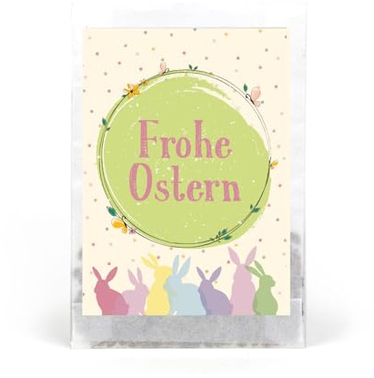 Glad påsk sammetspåse set om 10 pastell – blomfrön gästgåva till påsk med kaninmotiv – frön present till påskfest, gäster eller kunder – Logbuch-Verlag