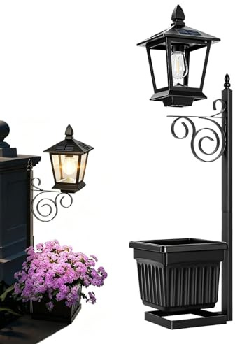 Fioriera con solare | Lampada solare da esterno 2 in 1 con vaso di fiori - da con fioriera, per esterni, giardino, patio, portico, prato, terrazza, balcone, percorso, appartamento