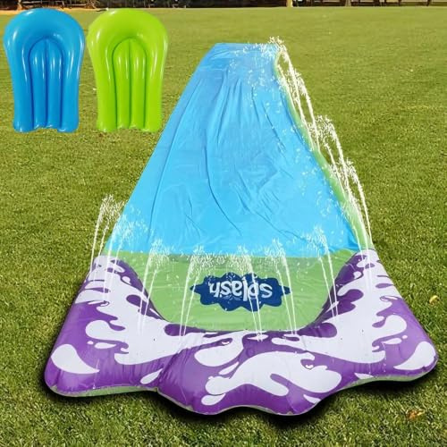 DAJASD Scivolo ad acqua gonfiabile da 480 cm, con 2 bodyboard, giocattolo d'acqua per bambini e adulti, per attività all'aperto, scivolo ad acqua singolo con irrigatore integrato