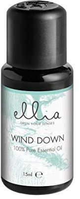 Ellia Aroma Diffuser Wind Down Essential Oil Mix - Blend of Lavender, Vetiver + Clary Sage, Pure Aromatherapy Diffusing, Soothe Senses, Ease Mind at Bed Time, Relax + Release Emotional Tension - 15 ml