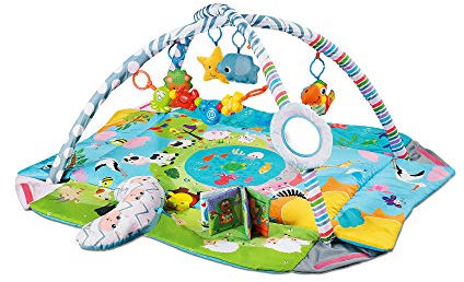 Meero London CH91615B Baby Play Mat, New Born to Toddler Ball Pit, 5 in 1 Activity Gym.5 Toys Plus Mirror and Pillow,Musical Book, Suitable from Birth