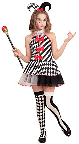 NET TOYS Superbe Costume d'arlequin pour Fille - 135-140 cm, 8-10 Ans - Joli déguisement Enfant Pierrot Robe avec Chapeau - Le Point Fort de la fête costumée & du Carnaval des Enfants