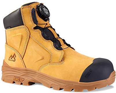 Rock Fall Honeystone Safety Boot FibreGlass Toe Cap Safety Boot Tan Unisex, Water Repellent and BOA Dial Lacing Safety Boots, SRC Slip Rated Work UK 10