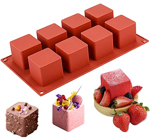 JOERSH Moule à gâteau cube en silicone | 5,1 x 5,1 x 5,1 cm – Moule de cuisson carré 3D pour gâteaux en mousse – Moules à dessert français pour bouchées au chocolat, brownie, pâtisserie, gelée,