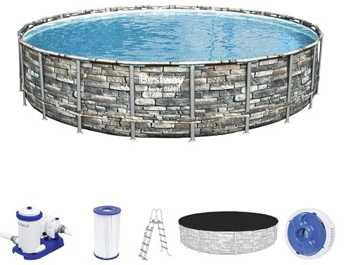 Bestway Power Steel™ Frame Pool, 671 x 132 cm, Komplett-Set mit Filterpumpe, rund, Stein-Optik