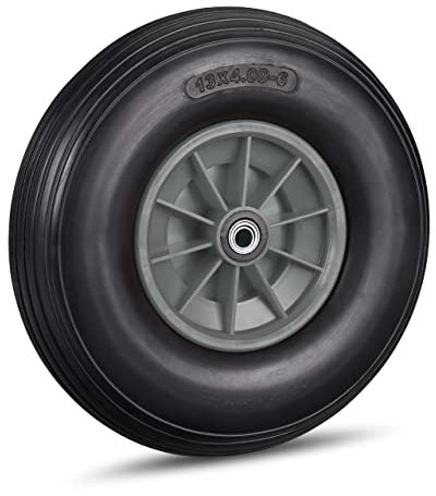 Relaxdays Schubkarrenrad 4.00-6, Vollgummi- und Kunststofffelge, 3 Adapter, max. 100 kg, in Schwarz/Grau