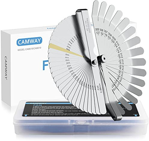 CAMWAY 2pcs Galgas de Espesor para Reglaje Valvulas Feeler Gauge Calibre de Espesores Galgas 0,04-0,88mm más 16 Galgas de Espesor Curvo Feeler Gauge para Mecánica Hojas Medidor de Espesor 0,127-0,508