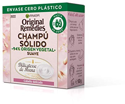 Garnier Original Remedies Champú Sólido, Delicatesse De Avena Para Cabello Delicado, 60 g (Paquete de 1)