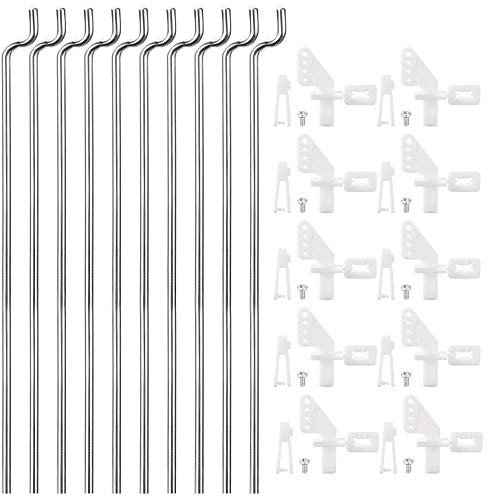 sourcing map 10Stk. 1.2mmx180mm Pushrod Teile + 10Stk. Nylon Mikrosteuerung Hörner 4 Löcher für RC Flugzeug Flugzeug DIY Teile