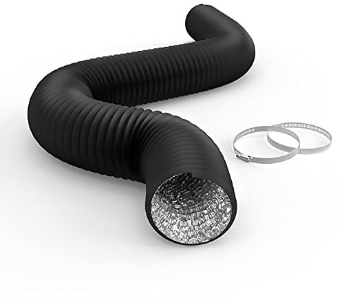 iPower Flexible 4 Inch 8 Feet Aluminum Ducting 4 Layer Protection Dryer Vent Hose for HVAC Heating Cooling Ventilation and Exhaust, 2 Clamps Included, PVC 4 in 8ft, Black