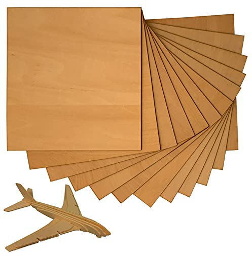 Lot de 20 Plaque Bois Contreplaqué Balsa Modelisme Planche de Bois Bricolage Feuilles Bois Brut pour Maquette, Modélisme, Pyrogravure, Laser, Bois à Découper Laser, Gravure au Laser 200 x 200 x 1,5 mm