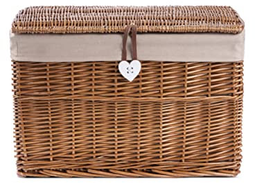 Wickerfield Willow Basket and Trunk Chest Hamper with Lid and Cotton Liner for Office and Home Storage in Living rooms, Bedroooms (Medium, Brown)