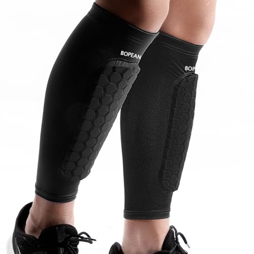 BOPEAN 2PCS Soccer Shin Guards Pads for Kids Youth Adult, Calf Sleeve Compression with Honeycomb Pads Support for Football Baseball Taekwondo Boxing MTB Protective Gear