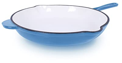ECHTWERK Padella in ghisa con rivestimento smaltato, padella in ghisa, padella con due manici e beccuccio, adatta per forni, barbecue, induzione, crema, Ø 26,5 cm, azzurro