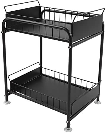 HOHXFYP Organiseur Sous ?vier,Grande Capacit¨¦ ? 2 Niveaux,?tag¨¨re Coulissante pour Armoire,Panier en Maille Coulissante en Fer Durable Multi Usages pour Cuisine,Salle de Bain
