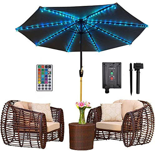 Sonnenschirm Schirmlampe,104 LED Sonnenschirm String Lampe,8 Modi mit Fernbedienung,IP67 wasserdichte Schirmlampe für Garten (Solarbetrieben)