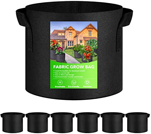 XVZ Bolsas para Plantas, 6 Unidades 30L Bolsas de Tela no Tejida para Plantas, Tomates, Fresas, Pimientos, Zanahorias - 7 Galones Negro
