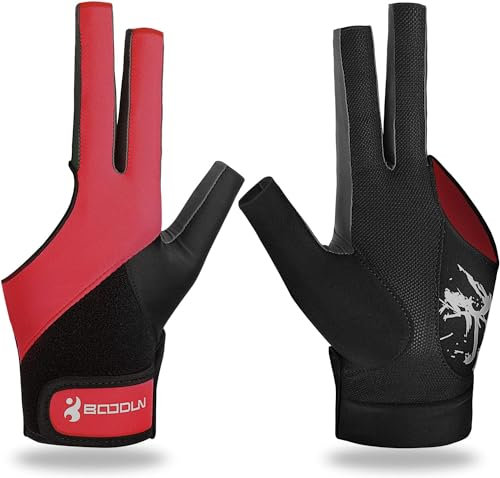 YFY Lion Helper Billiard Pool Gloves for Left Hand 3 Finger, Splicing Process, Snooker Cue Sport Glove Popular Sizes for Men & Women (Red, L…