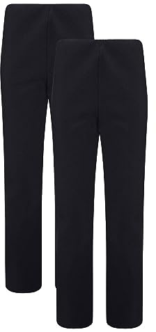 Pack of 2 Ribbed Work Trousers for Women UK, Navy Black Trousers Women Ladies Nurse Carer Comfy Pants Womens Trousers Elasticated Waist High Rise Bootleg Stretch Bottoms Sizes 8-135