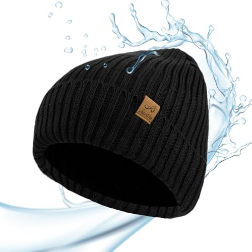 ACUSHLA wasserdichte, Winddichte Beanie Mütze, Winter Warme Unisex Wintermütze Strickmütze Dehnbare Weiche Wollmütze mit Bündchen und Dickem Warmem Futter Geschenk für Freundin männer Frauen
