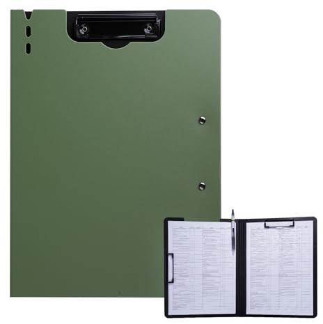FRETONBA Klemmbrett a4, Schreibmappe Klemmbrett mit deckel, Klemmbrettmappe mit 2 Klemmen, Schreibbrett für Büro/Baustelle/Schule Clipboard Folder Grün
