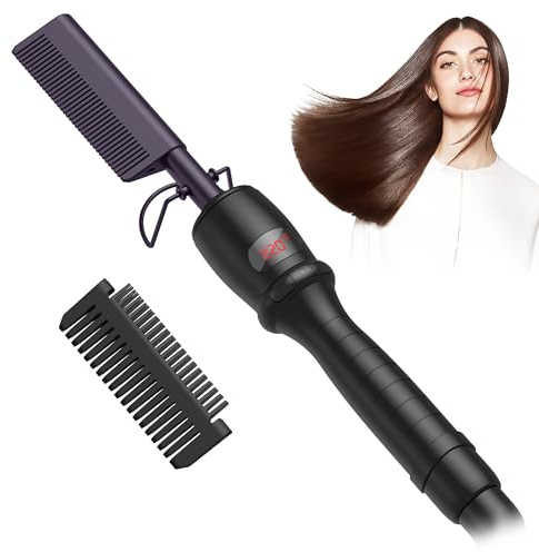 UMIGA Peigne Chauffant Brosse Lissante pour Cheveux Cuivre Lisseur Multifonction Peigne Afro Lisseur Brosse Barbe Fer a Lisser pour Perruque Brosse à Cheveux Chauffée, Noir Violet