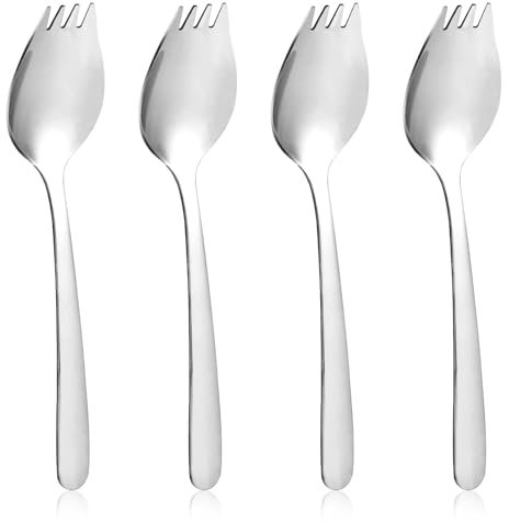 salbsever 4 Stück Edelstahl Spork Göffel, Lang Salatlöffel 2 in 1 Abendessen Suppenlöffel,Salatgabel Nudellöffel, Multifunktion Löffel Und Gabel Für Hause Oder Auf Campingbesteck Oder Auf Reisen