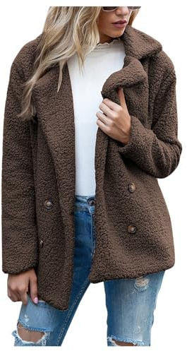 Veste En Sherpa Confortable Zippée Femme - Manteau Chaud Hiver Mi-Saison - Vêtement Solde Camping Chic Et Élégant - Coton Lin 2024 - Café S