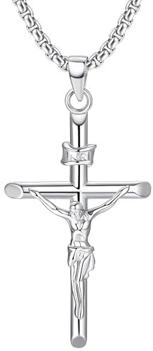 MILACOLATO Collier Croix en Argent Sterling 925 pour Hommes et Femmes Chaîne Crucifix avec Pendentif Croix Chrétienne - Bijoux Religieux Classiques pour le Quotidien
