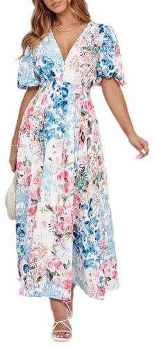 Maxigerui Women's Summer Floral Maxi Dress Spring Wedding Guest Dress 2026 Pink Blue Multi Floral L