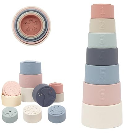 Yistoi Giocattoli Impilabili per Bambini, Tazze Impilabili in Silicone, Giochi Montessori 1 Anno, Adatti da Regalare A Bambini e Bambine dai 6 Mesi, per Distinguere I Colori nei Numeri