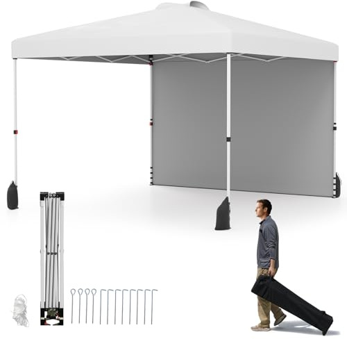 COSTWAY Gazebo Pieghevole 3 x 3 m, Gazebo da Esterno con Borsa con Ruote, Picchetti, Ancoraggi, Corde del Vento, Sacchi di Sabbia e Copertura Ventilata, Tendone Impermeabile per Feste (Bianco)