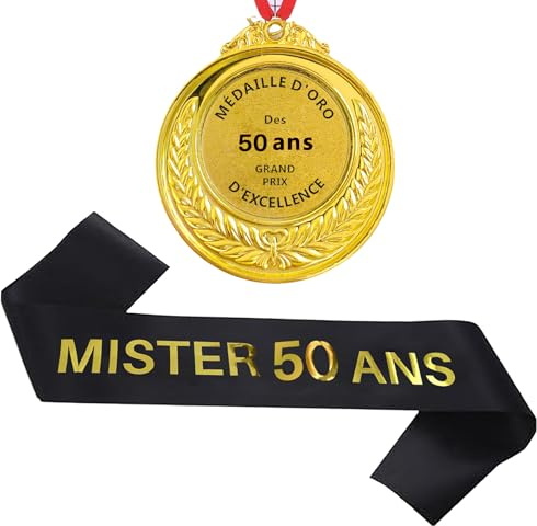 50 ans Homme Echarpe Mister50 ans Médaille d'or 50 Happy 50th Birthday Décoration Ensemble d'anniversaire 50 Homme