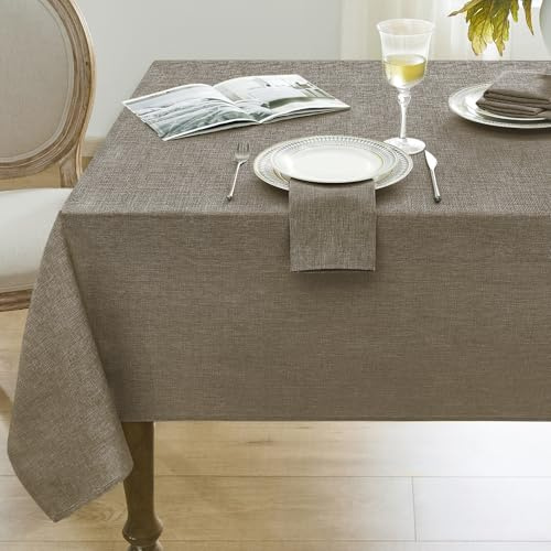 Softalker Table Cloth Rectangular 140x200 cm Faux Linen Wipeable Brown Tablecloths Water Resistant Dining Table Cover Elegant for Christmas Coffee Outdoor Party Garden