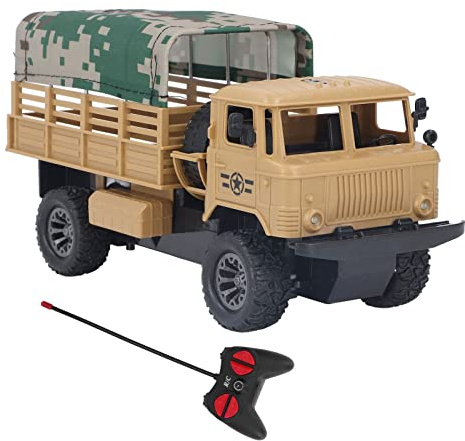 SUPYINI Camion Militaire RC, Tente Détachable à 4 Canaux, Véhicule télécommandé pour Enfants de Plus de 6 Ans, Châssis ABS et Carrosserie Renforcée, Distance de Contrôle de 30 M, Lumières, (Déserte)