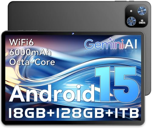 Tablet 10 Pulgadas Android 15 Negro, 6GB RAM (hasta 18GB con expansión) 128GB, Octa-Core T30, Pantalla IPS 1280x800, Batería 6000mAh, WiFi Dual, GPS, Desbloqueo Facial, Bluetooth, USB-C, TF hasta 1TB